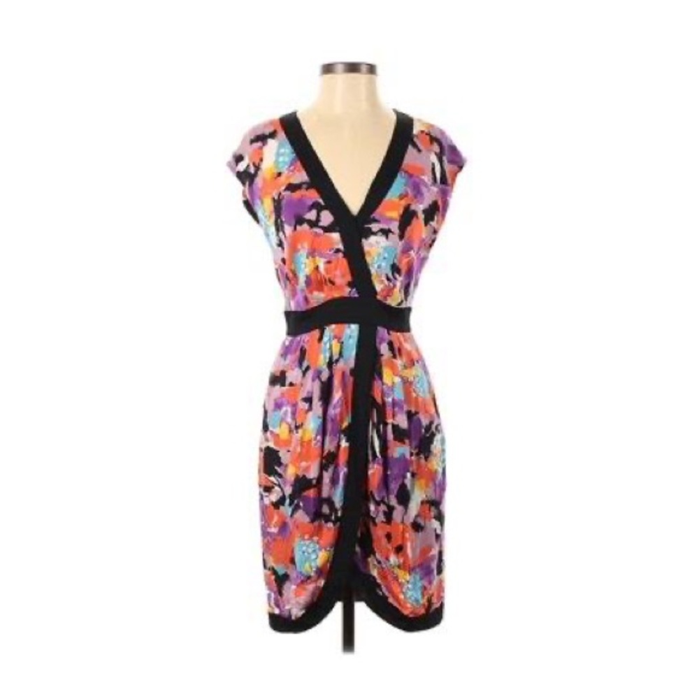 Catherine Malandrino Kahlua Print Cap Sleeve Bold Silk Tulip Dress